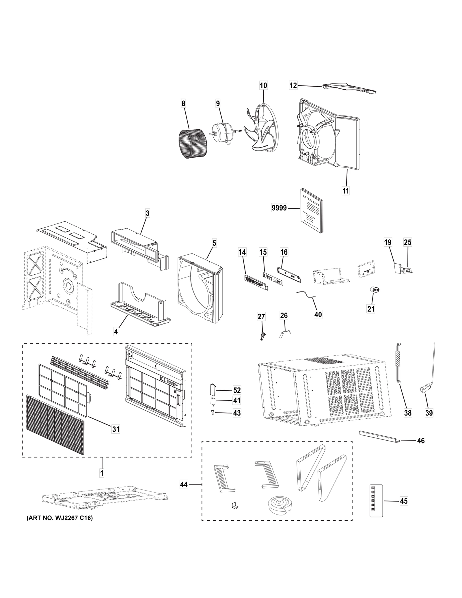 Haier QHEK24ACW1 Room Air Conditioner Built In Parts Diagram