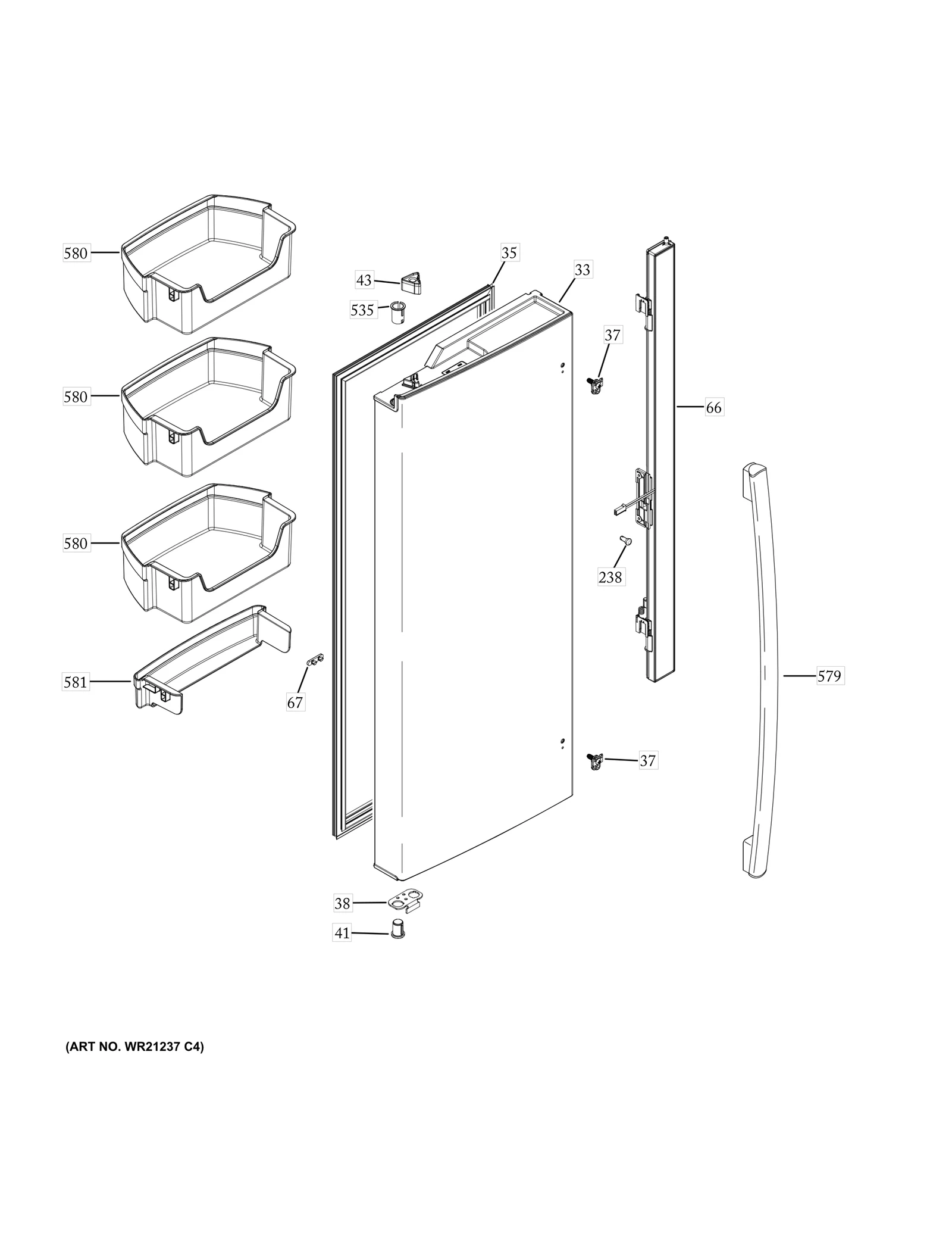 Left Hand Door Foam Assembly, Stainless Steel