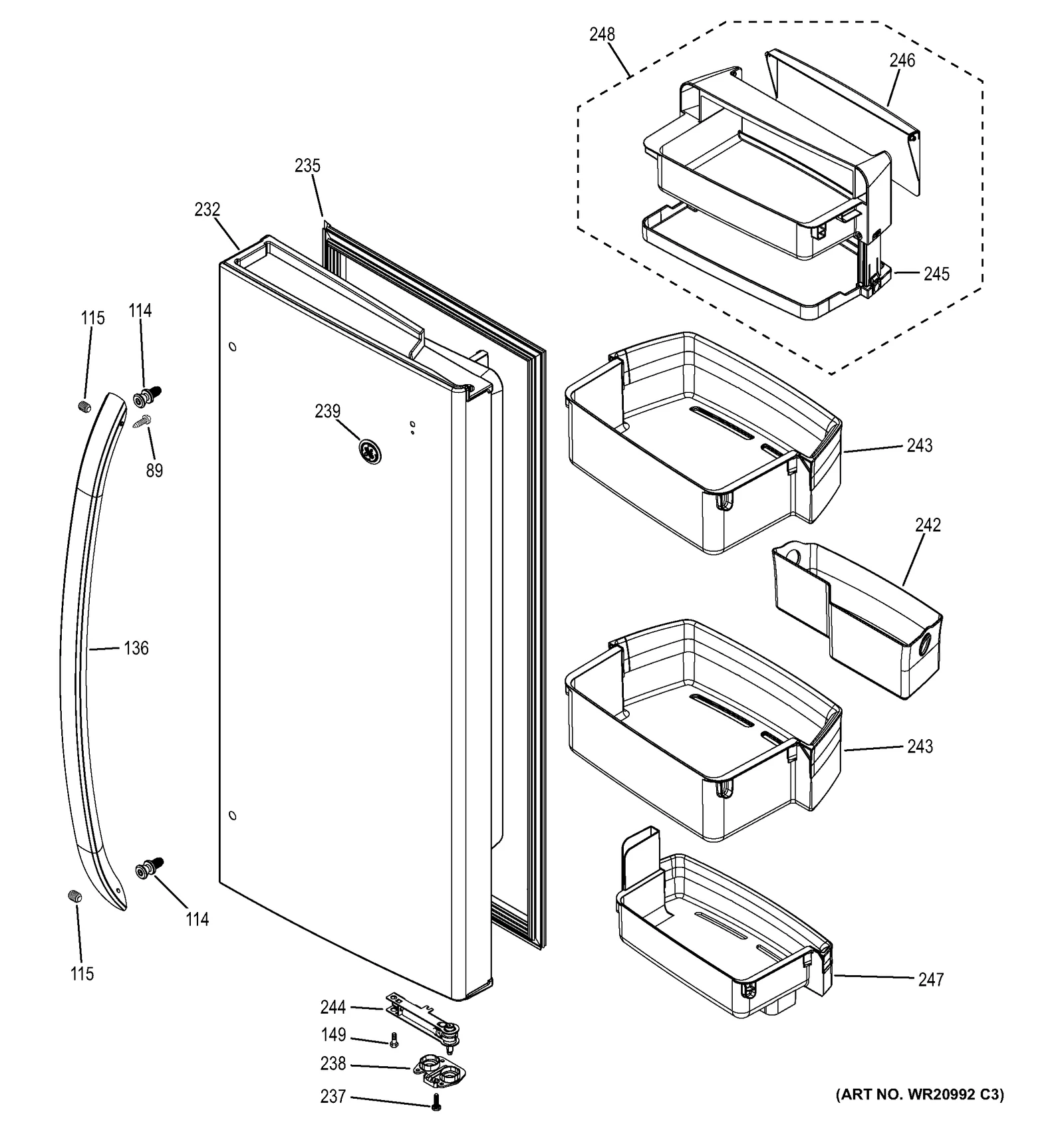Right Hand Dairy Bin Assembly