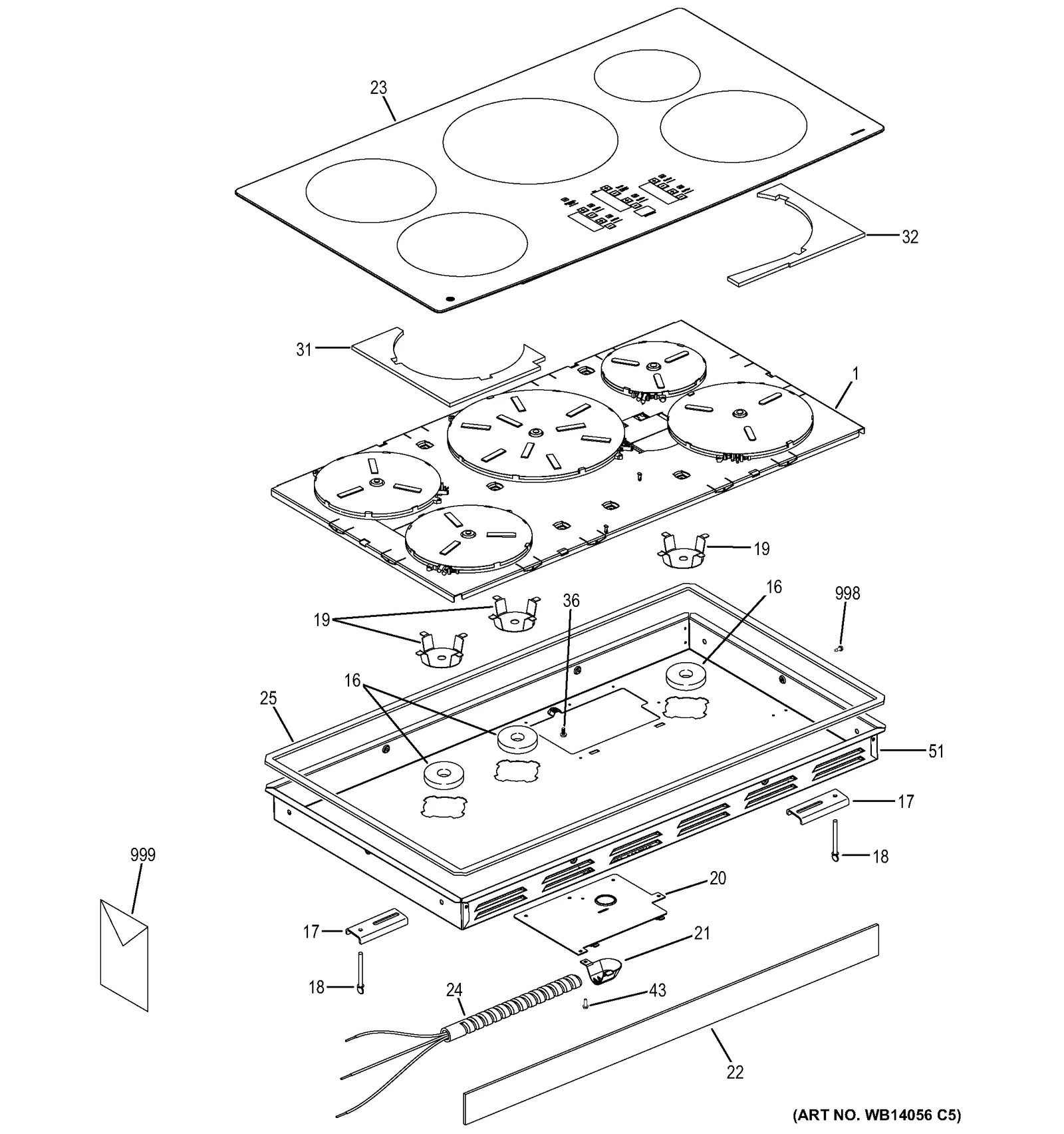 36" Glass Maintop Assembly