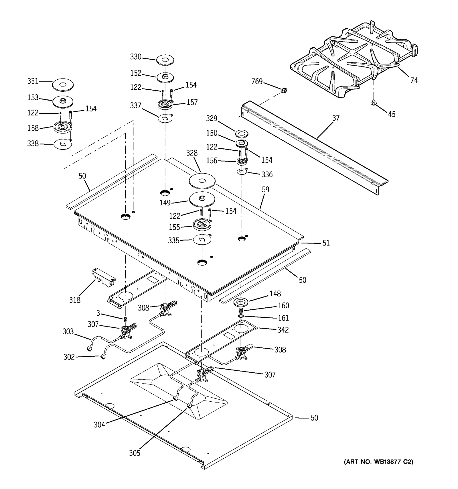 Glass Maintop Assembly (White)