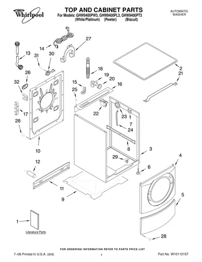 TOP AND CABINET PARTS