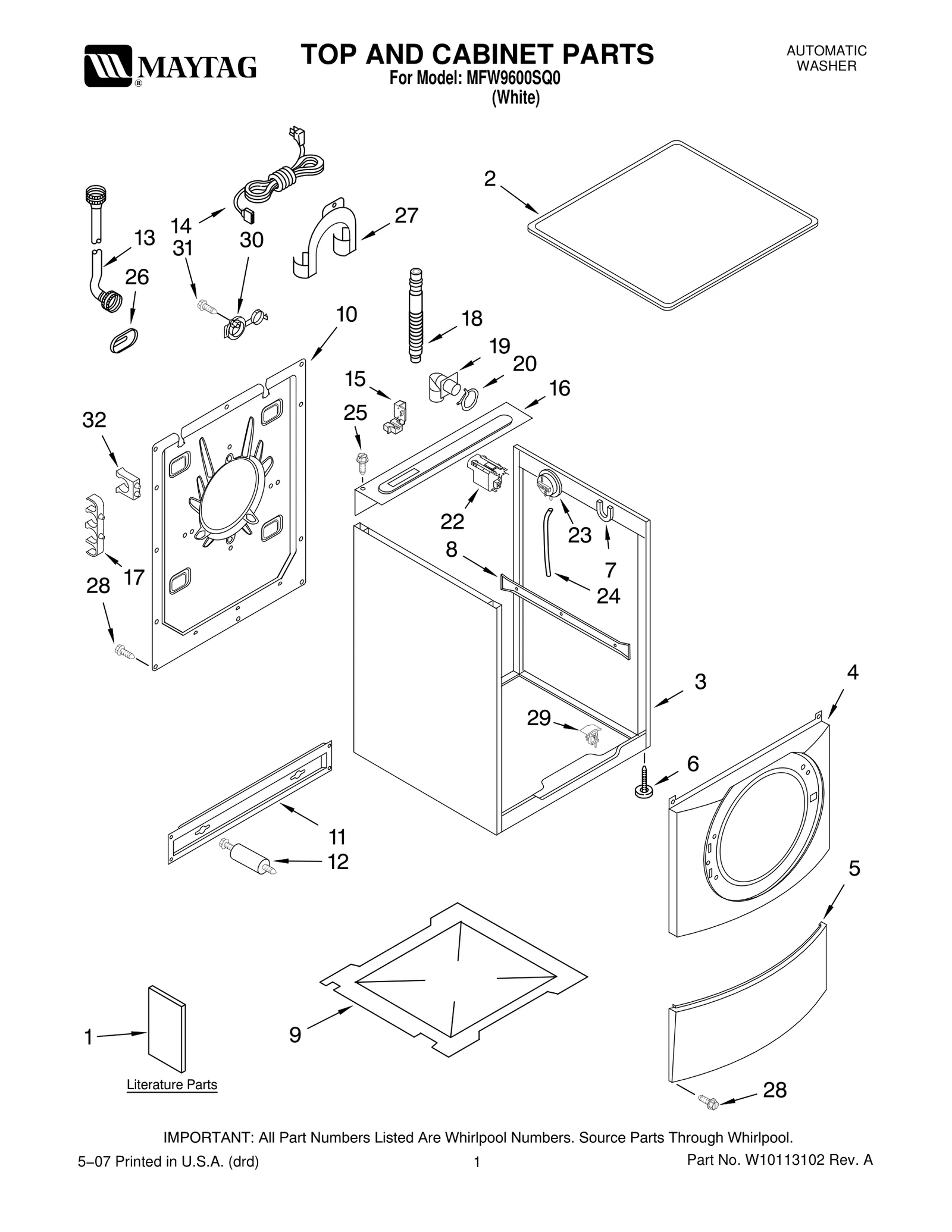 TOP AND CABINET PARTS