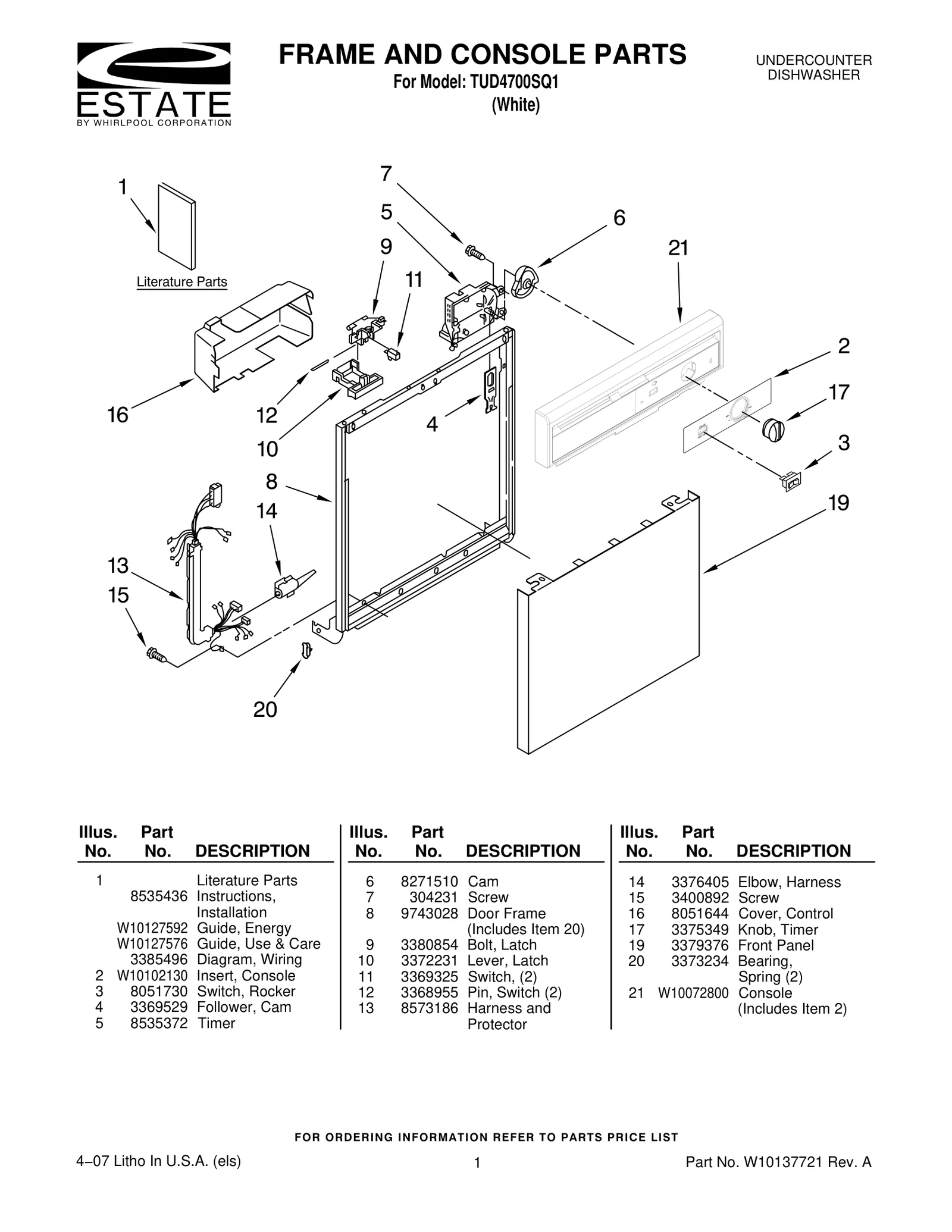 FRAME AND CONSOLE PARTS