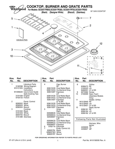 COOKTOP, BURNER AND GRATE PARTS