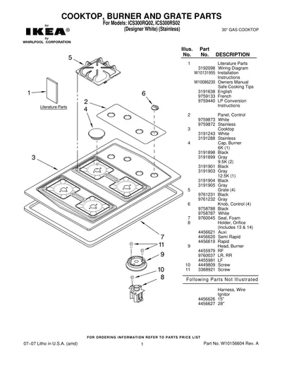 COOKTOP, BURNER AND GRATE PARTS