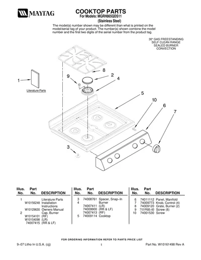 COOKTOP PARTS