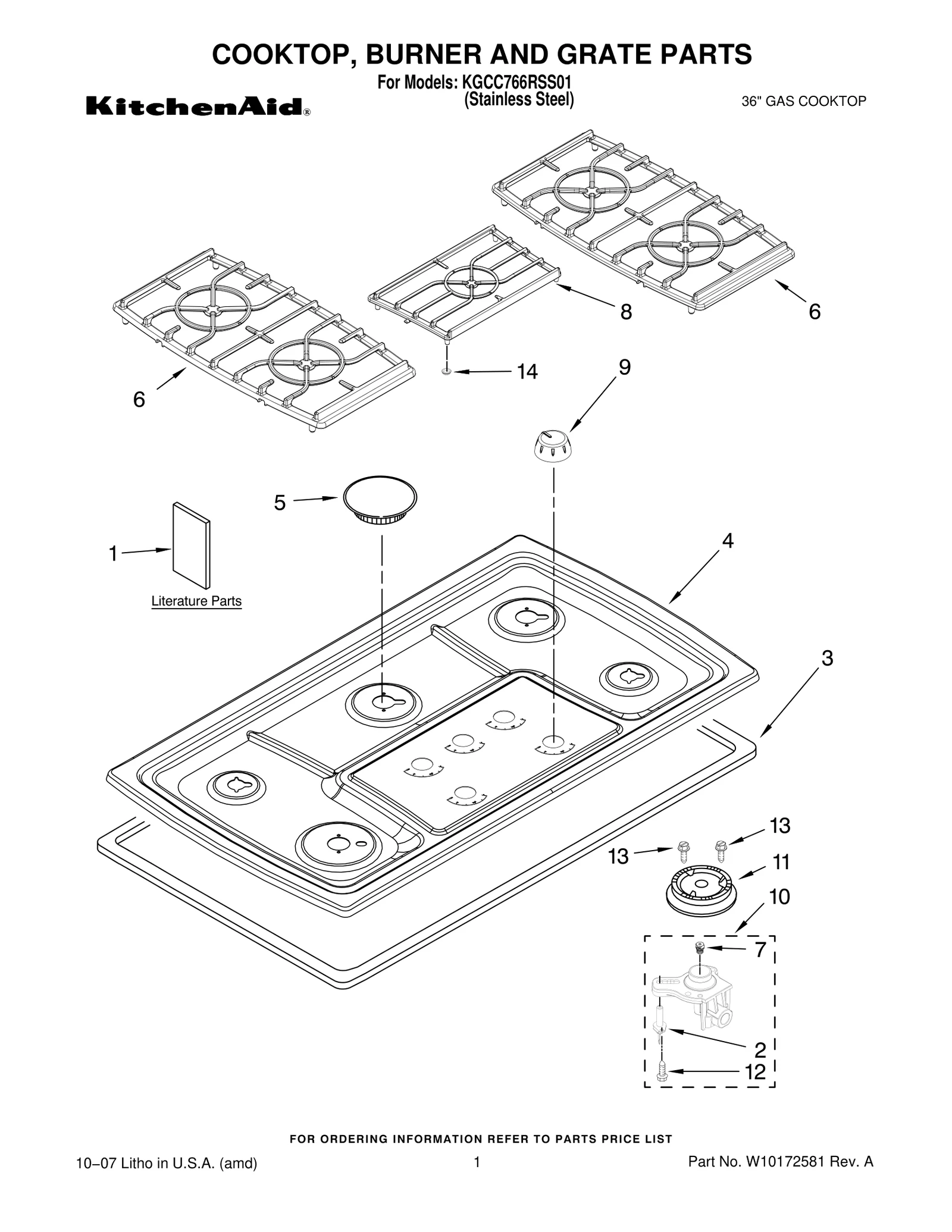 COOKTOP, BURNER AND GRATE PARTS