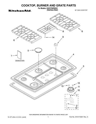 COOKTOP, BURNER AND GRATE PARTS