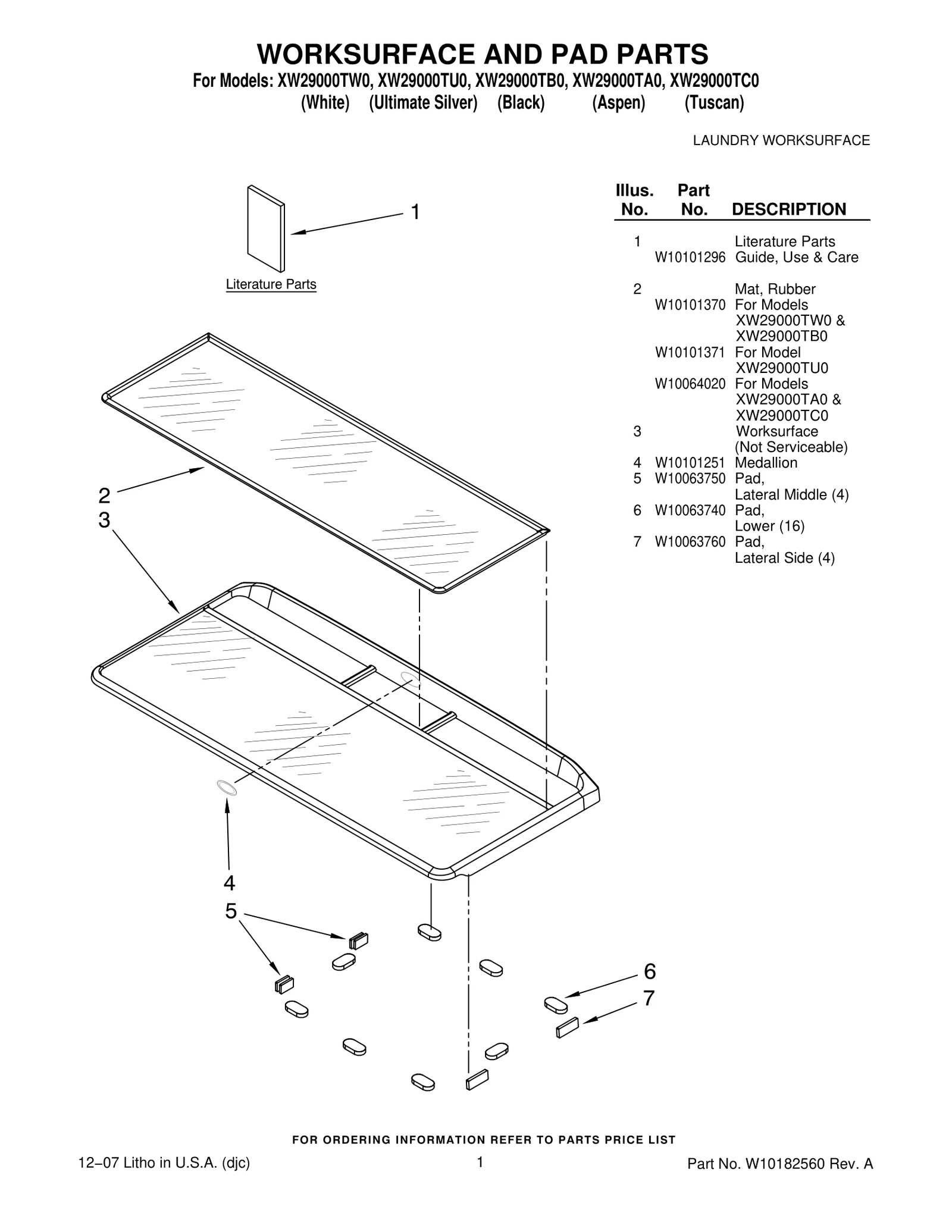 WORKSURFACE AND PAD PARTS