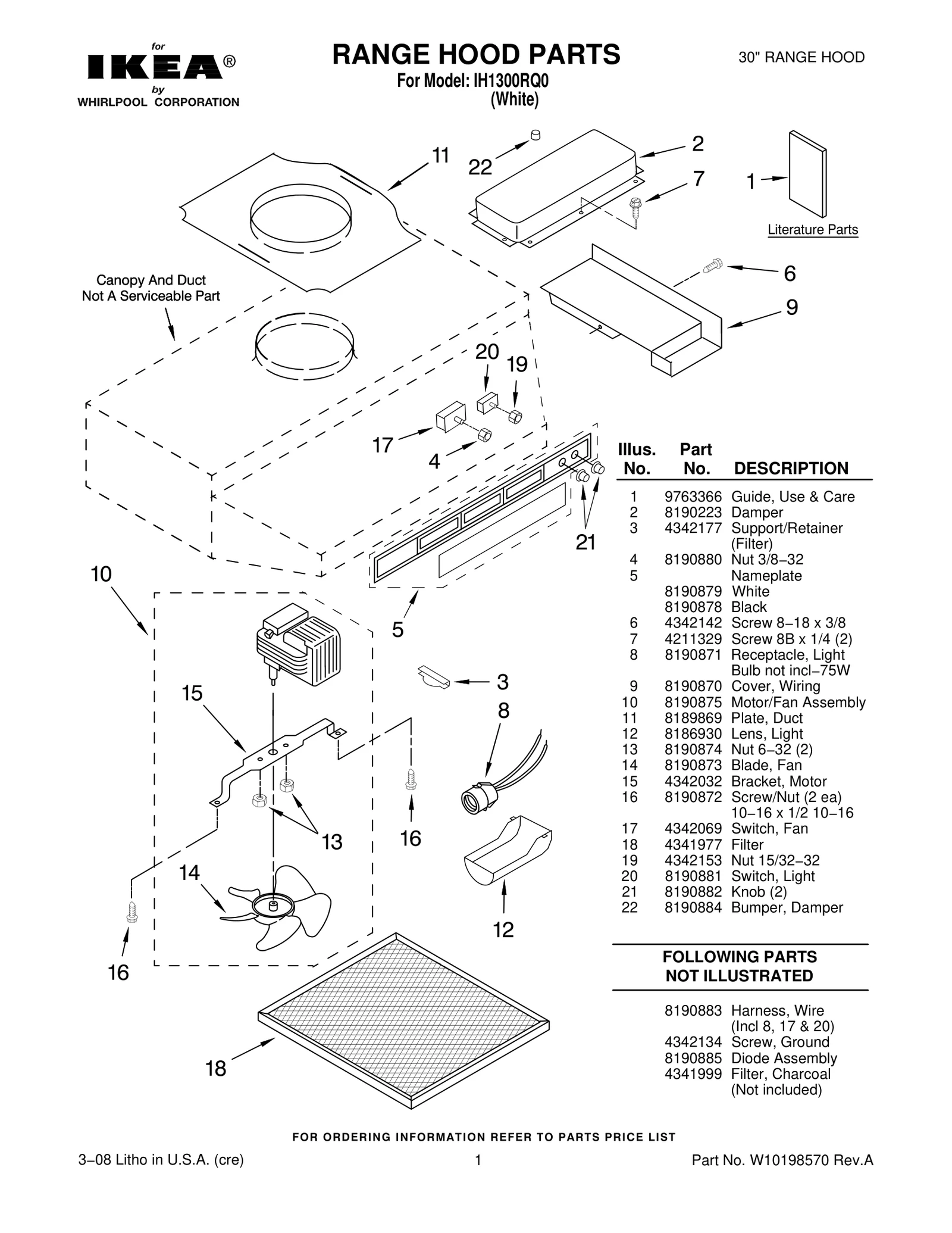 RANGE HOOD PARTS