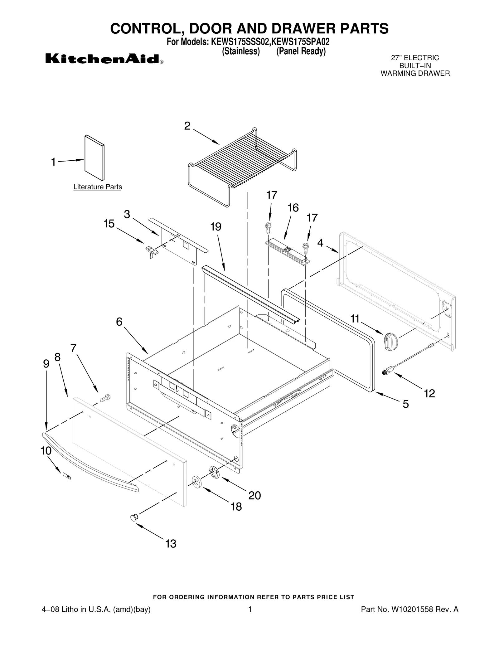 CONTROL, DOOR AND DRAWER PARTS