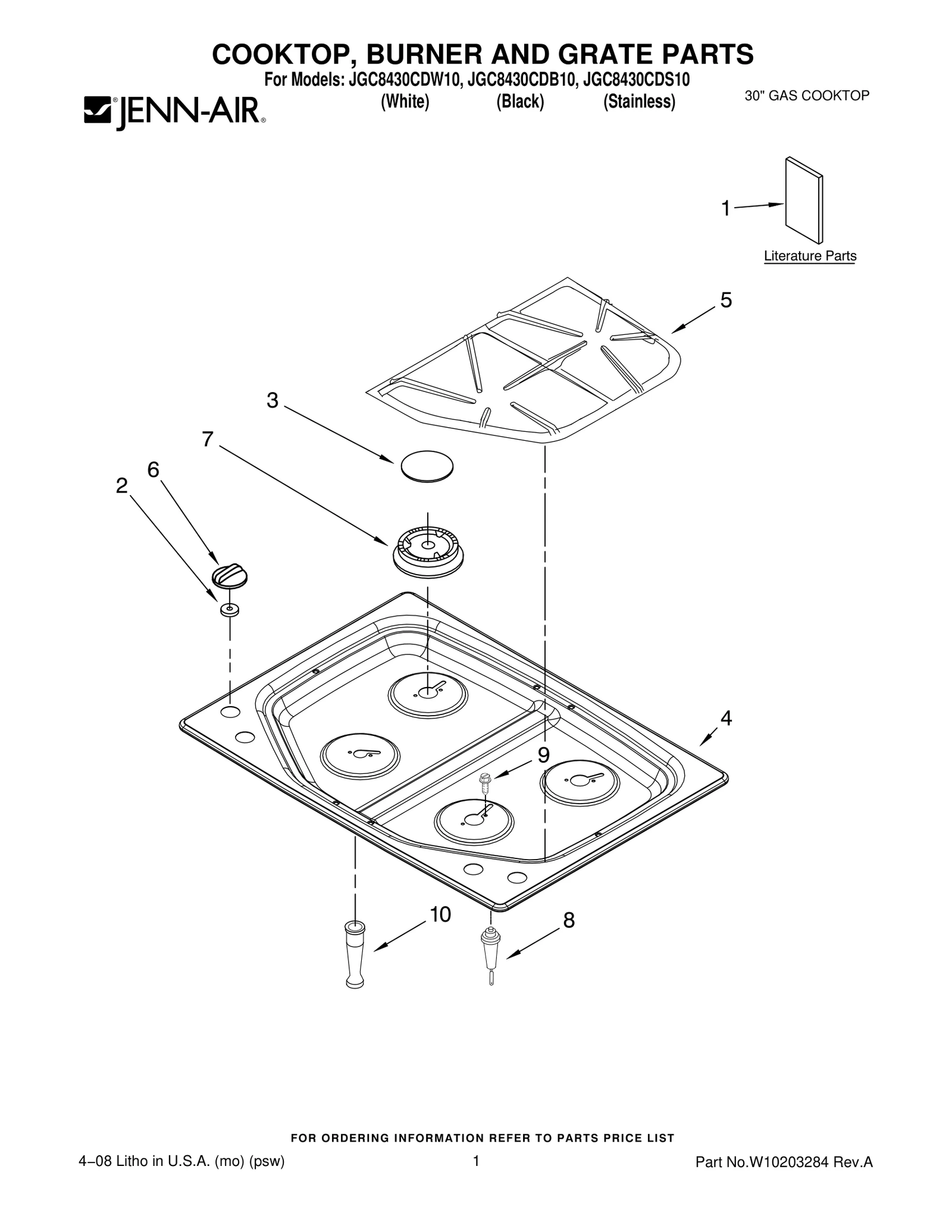 COOKTOP, BURNER AND GRATE PARTS