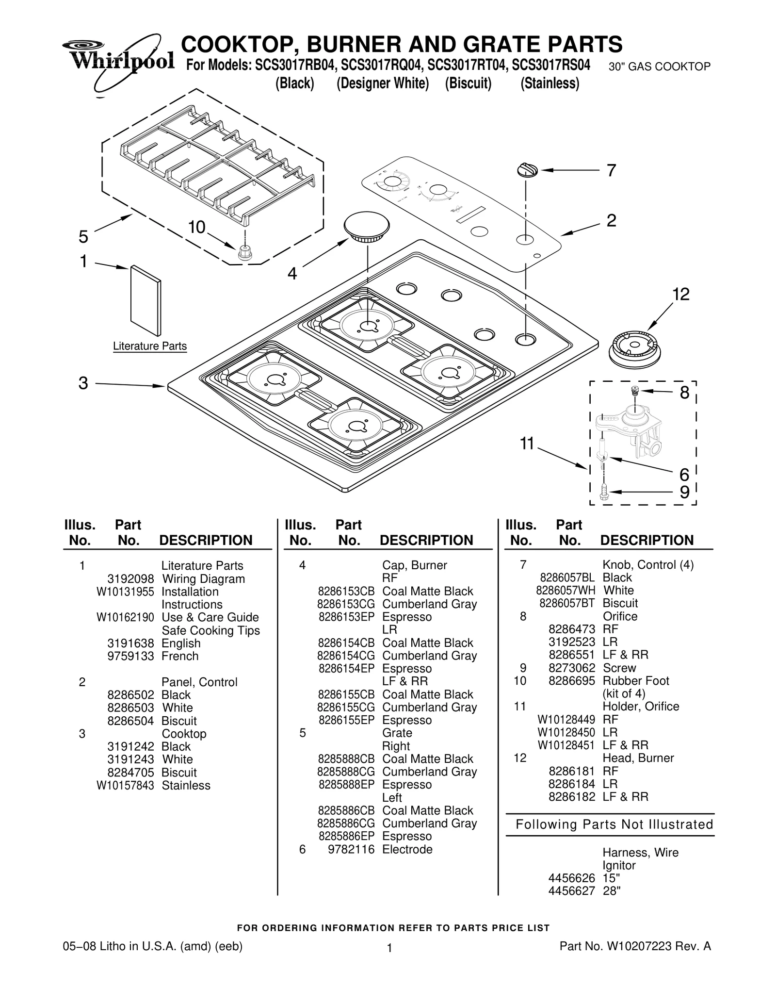 COOKTOP, BURNER AND GRATE PARTS