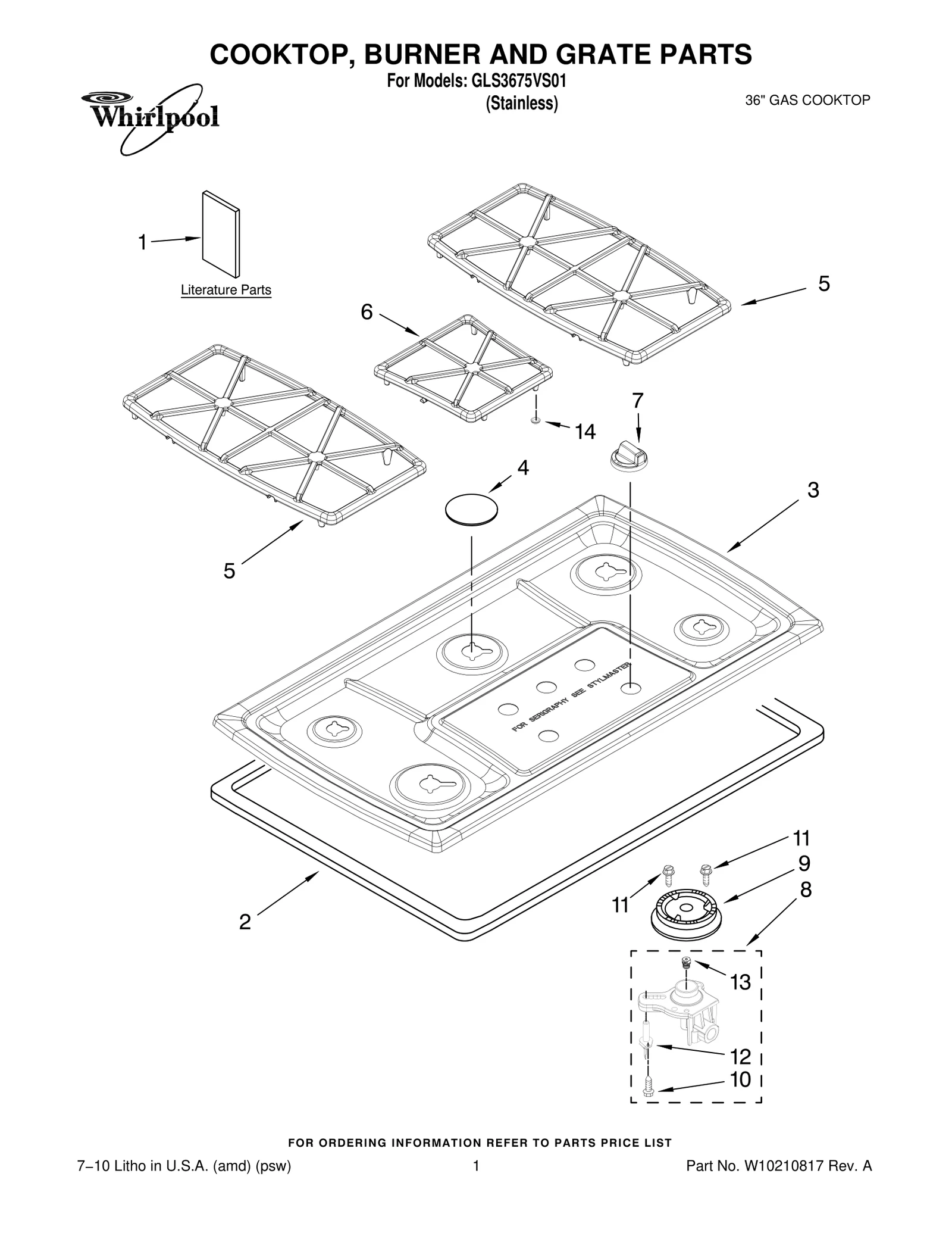 COOKTOP, BURNER AND GRATE PARTS