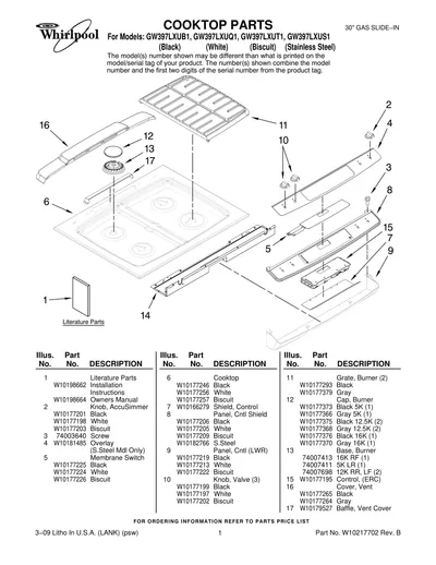 COOKTOP PARTS