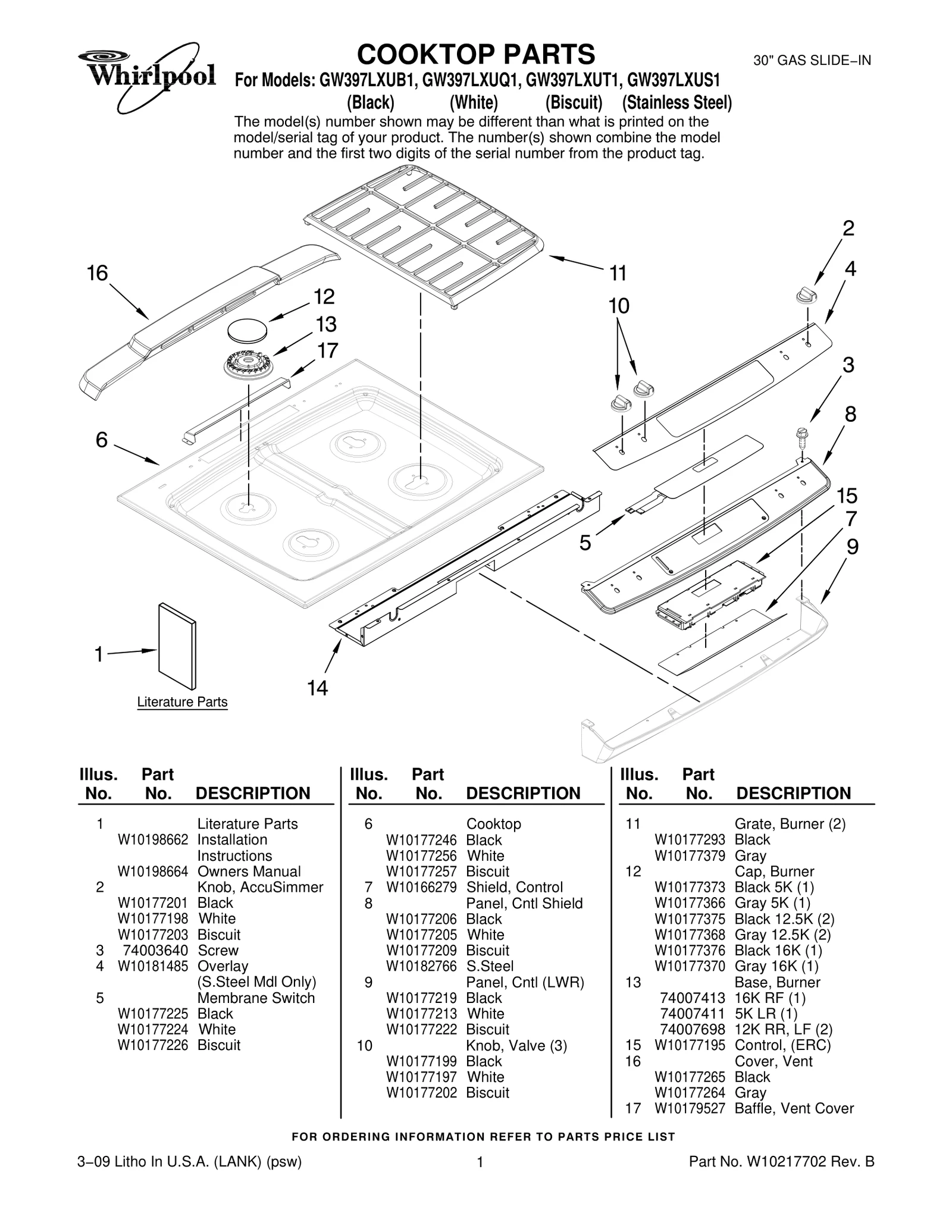 COOKTOP PARTS