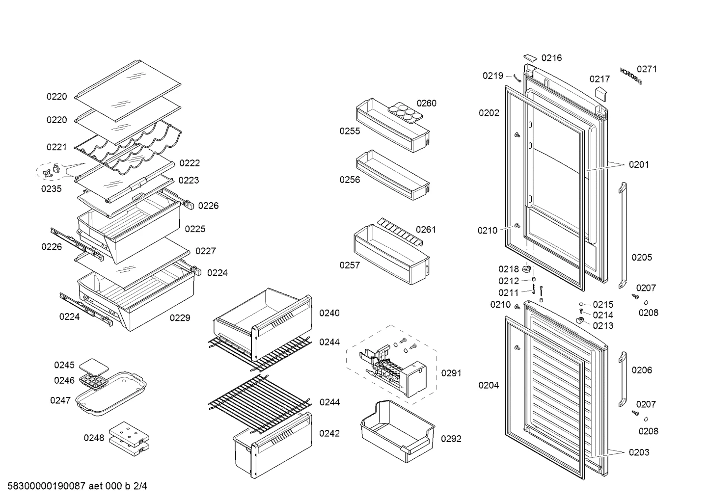 shelves trays, Door & Housing (0201-0292)
