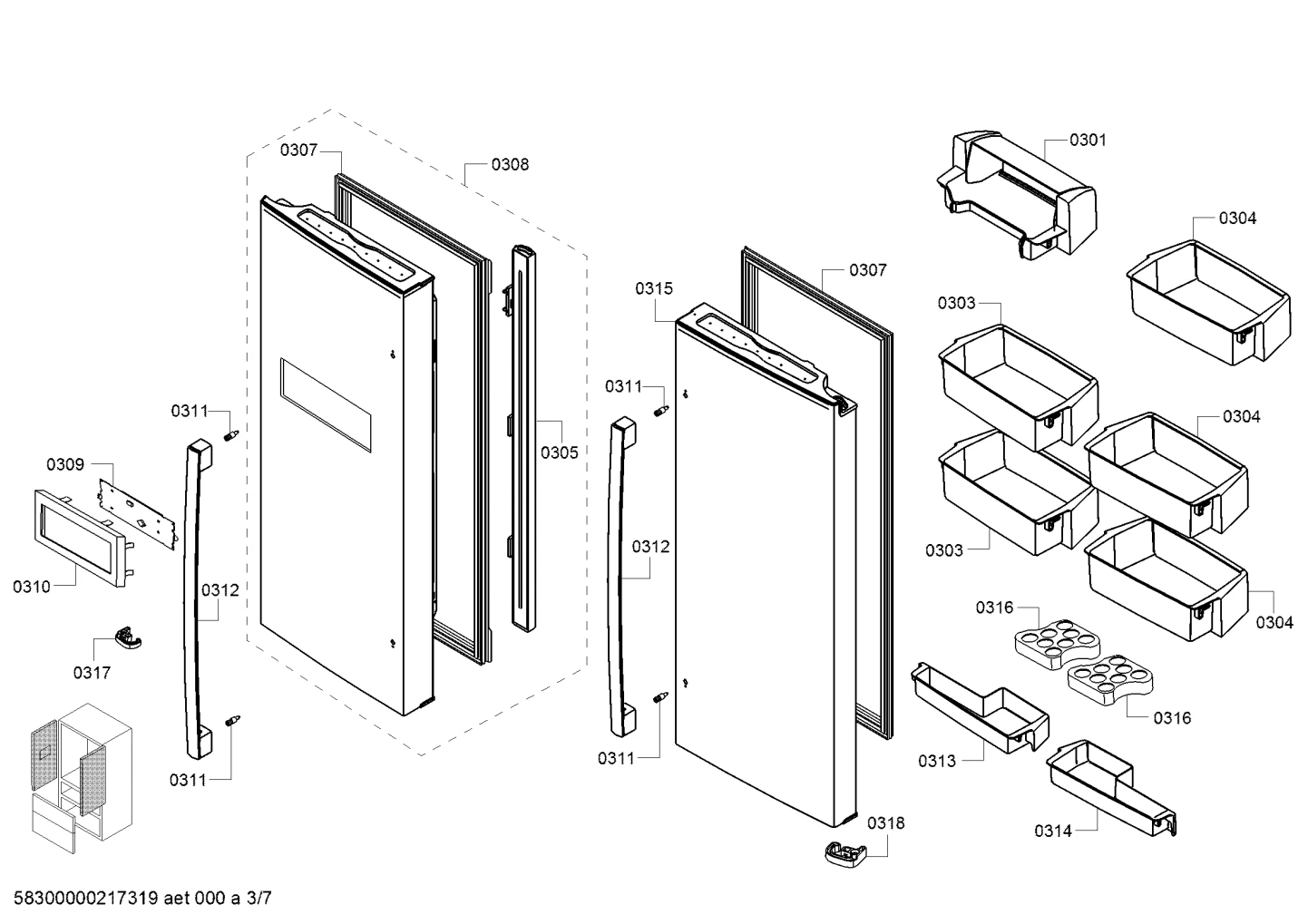 Compartment Door Refrigerator RH Door Assembly