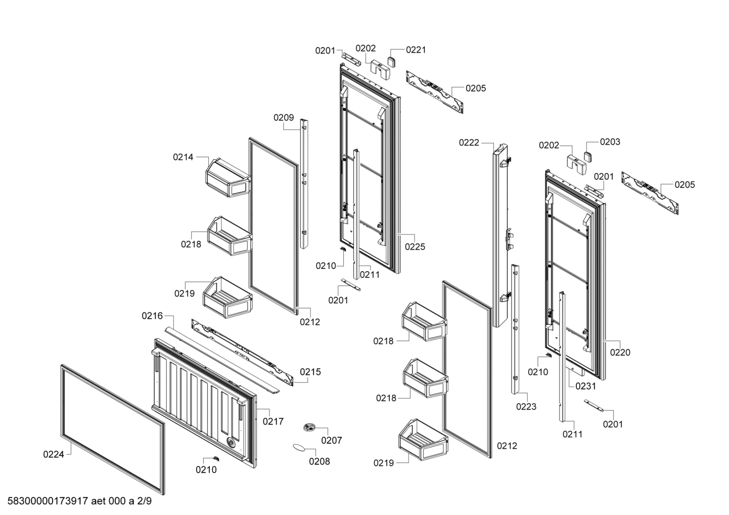 Compartment Door For 36" (90 Cm) Fridge/Freezer Combination