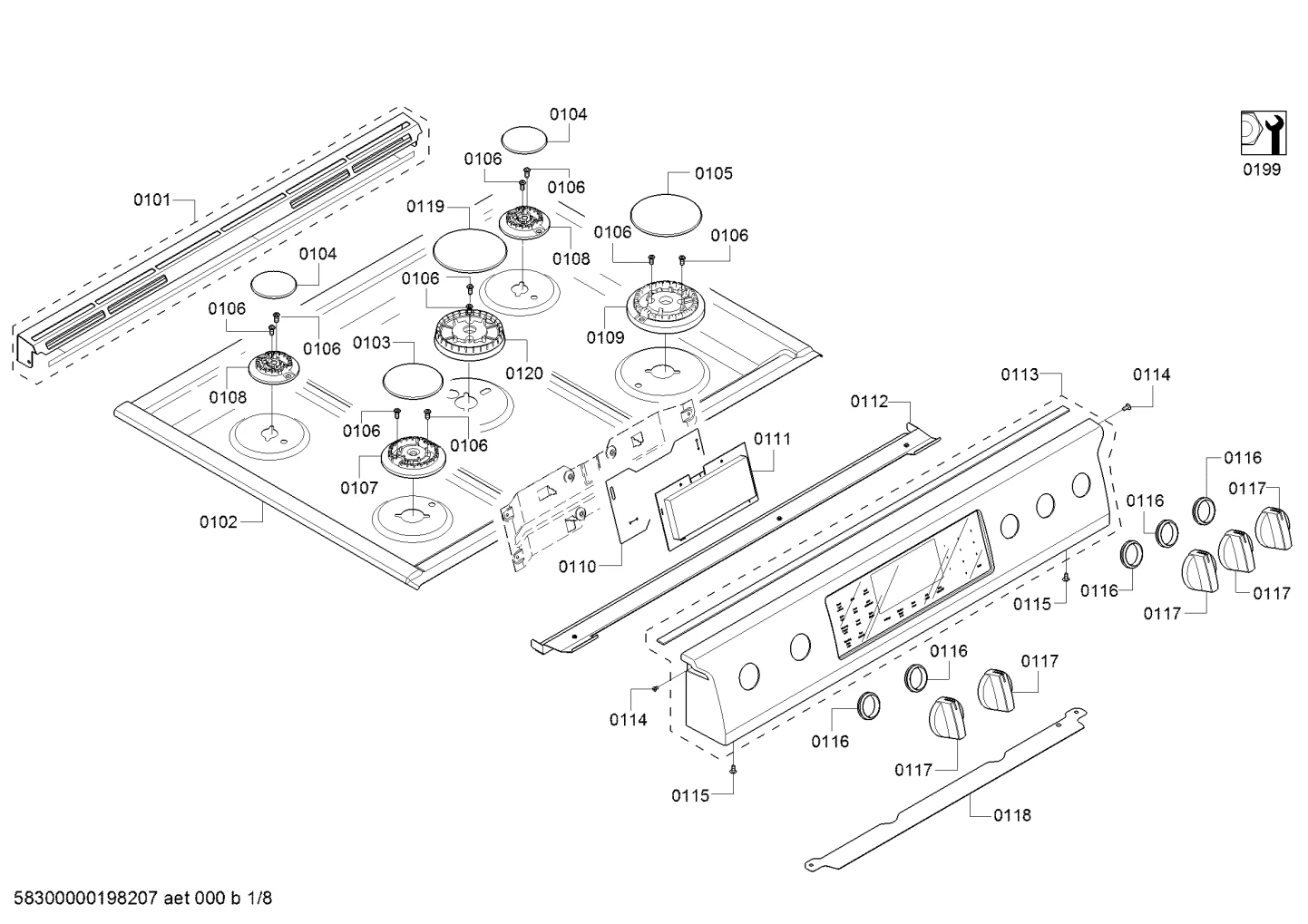 burnercaps rings, Screws (0101-0199)