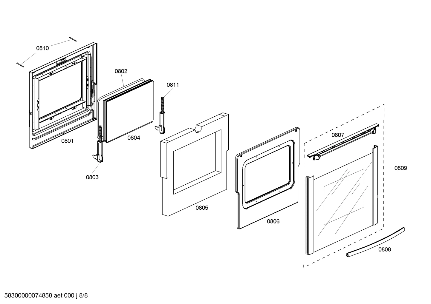 Glass Front Panel Assy, Glass, White And SS