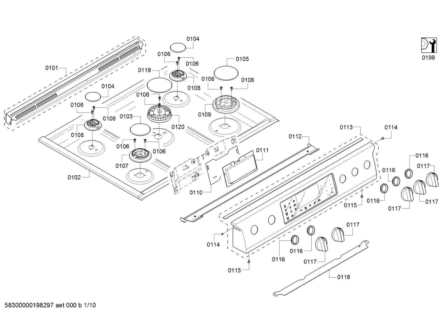 Screws, burnercaps rings (0101-0199)