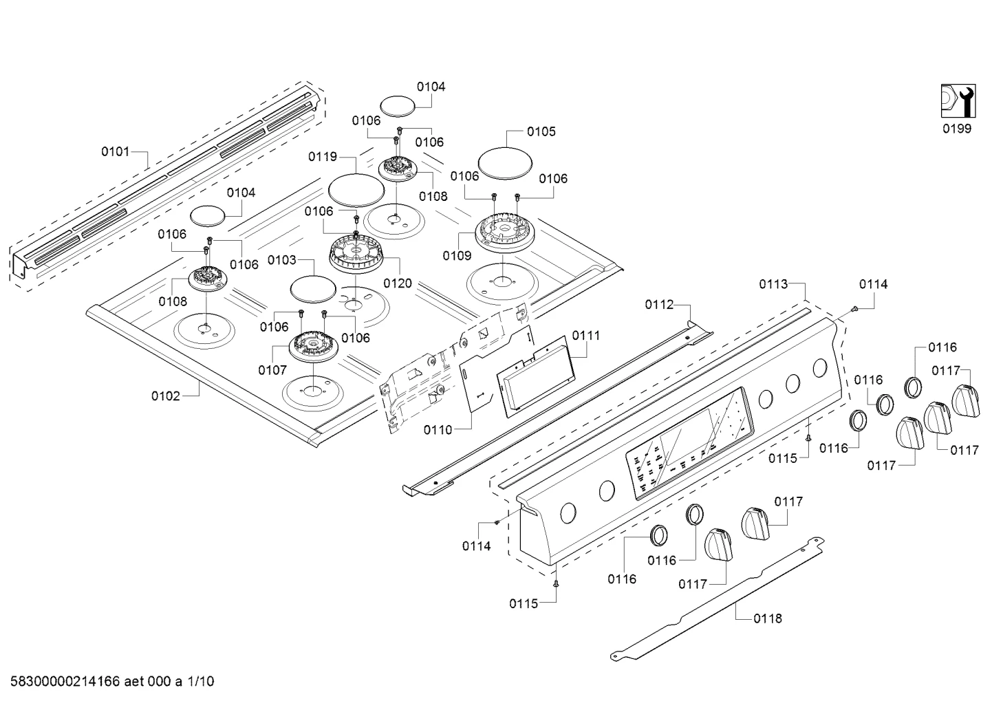 Screws, burnercaps rings (0101-0199)