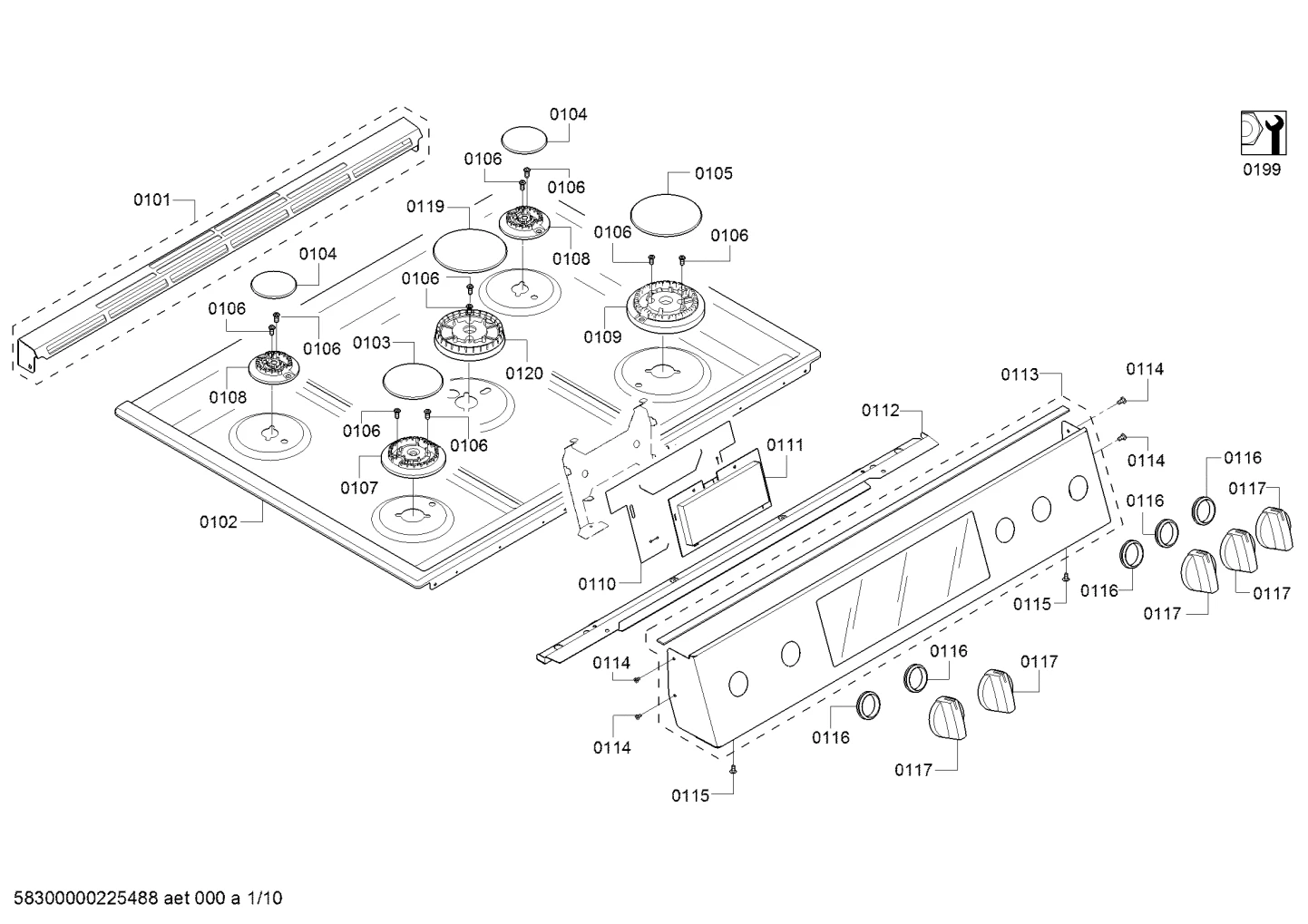 Screws, burnercaps rings (0101-0199)
