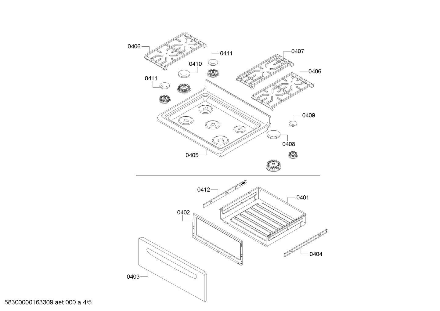 Maintop Panel, White, 5 Burner