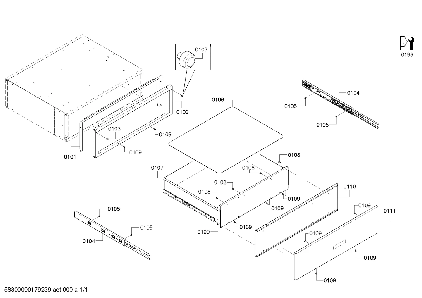 Drawer Base Assembly, 30" Storage Drawer (Base, Front, Pto Rails With