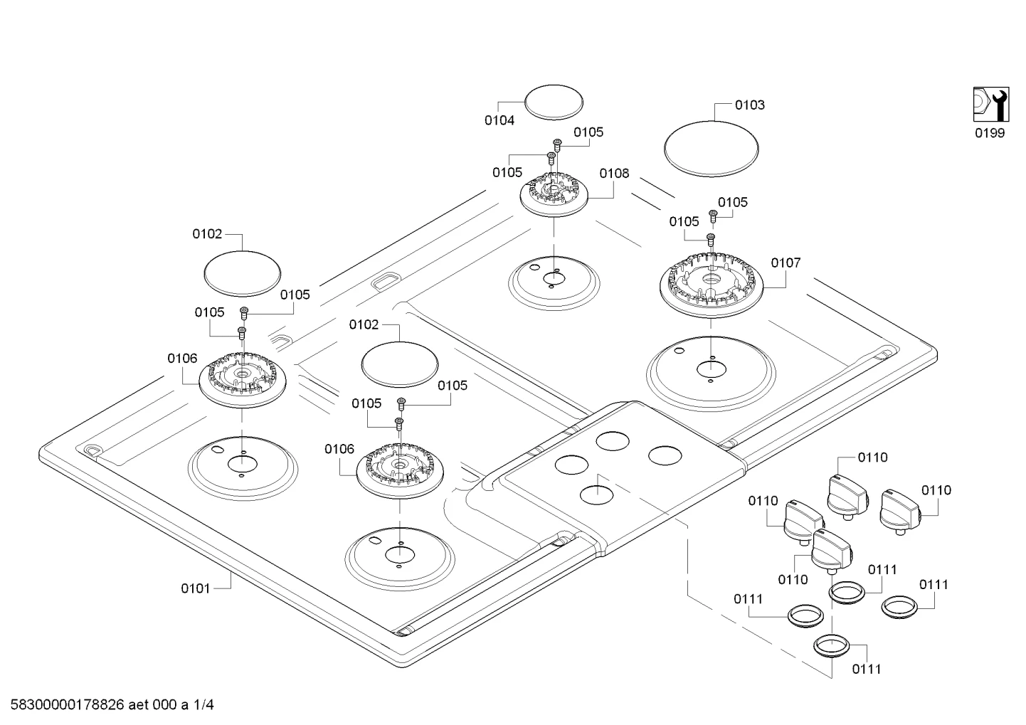 Maintop, 30" Gas Cooktop, SS, Laser-Etched