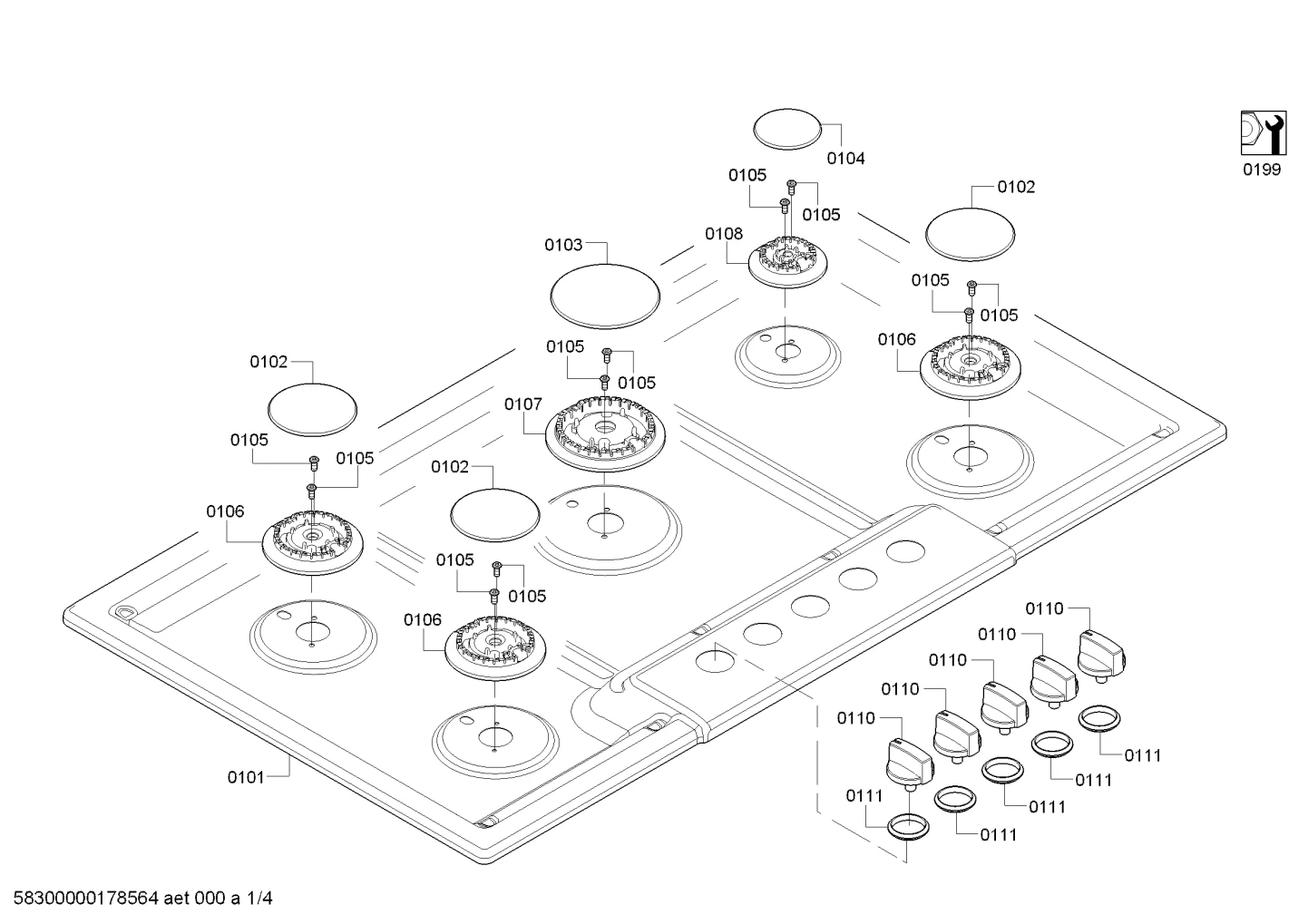 Maintop, 36" Gas Cooktop, SS, Laser-Etched