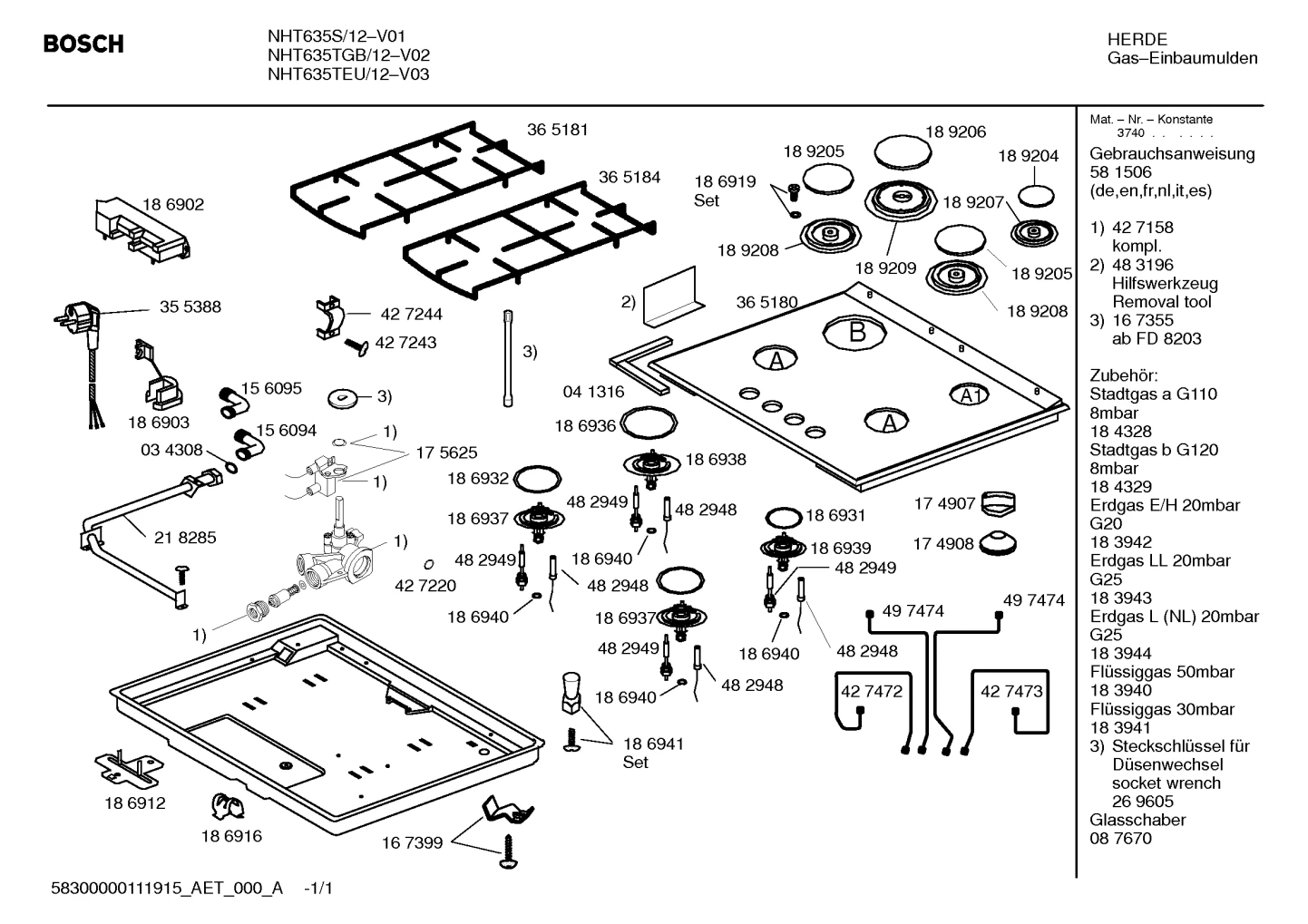 burnercaps rings, thermocouples (0007-3008)