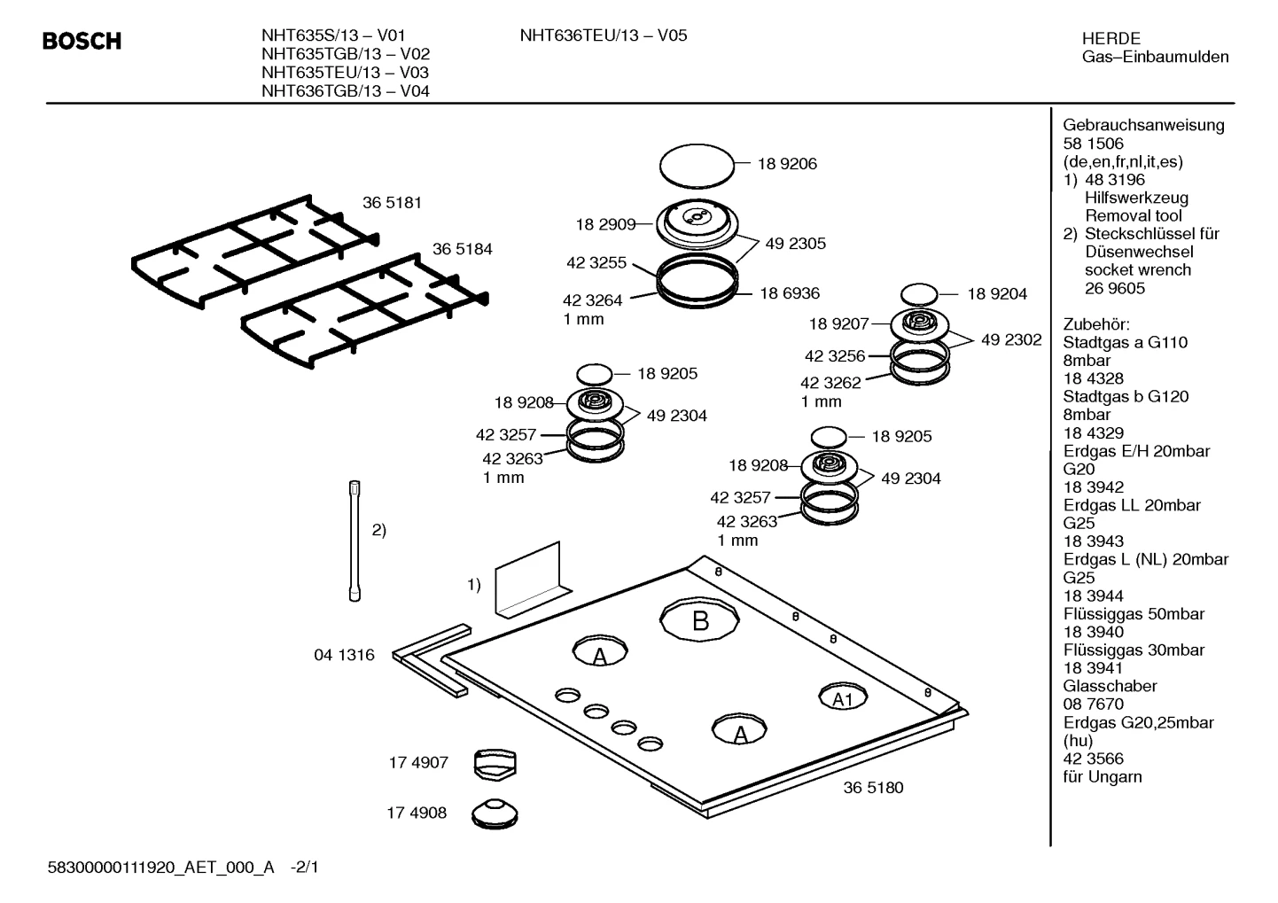burnercaps rings, thermocouples (0008-3008)