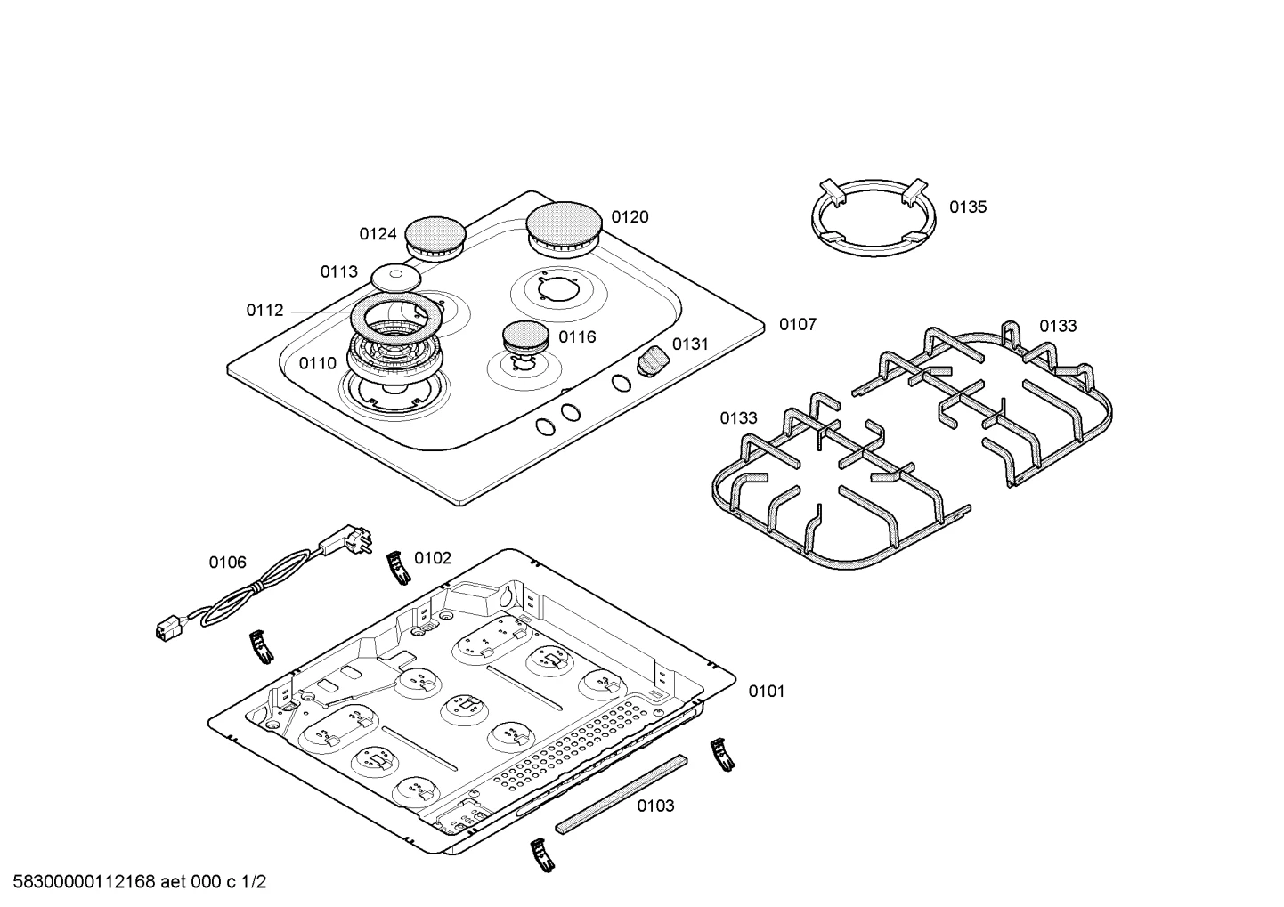burnercaps rings, othergasparts (0103-0135)