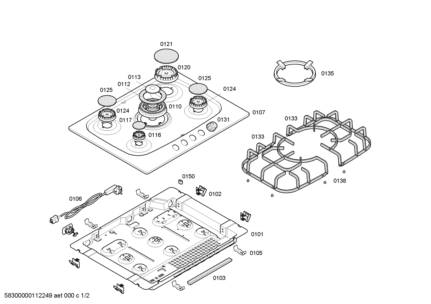 burnercaps rings, othergasparts (0103-0135)