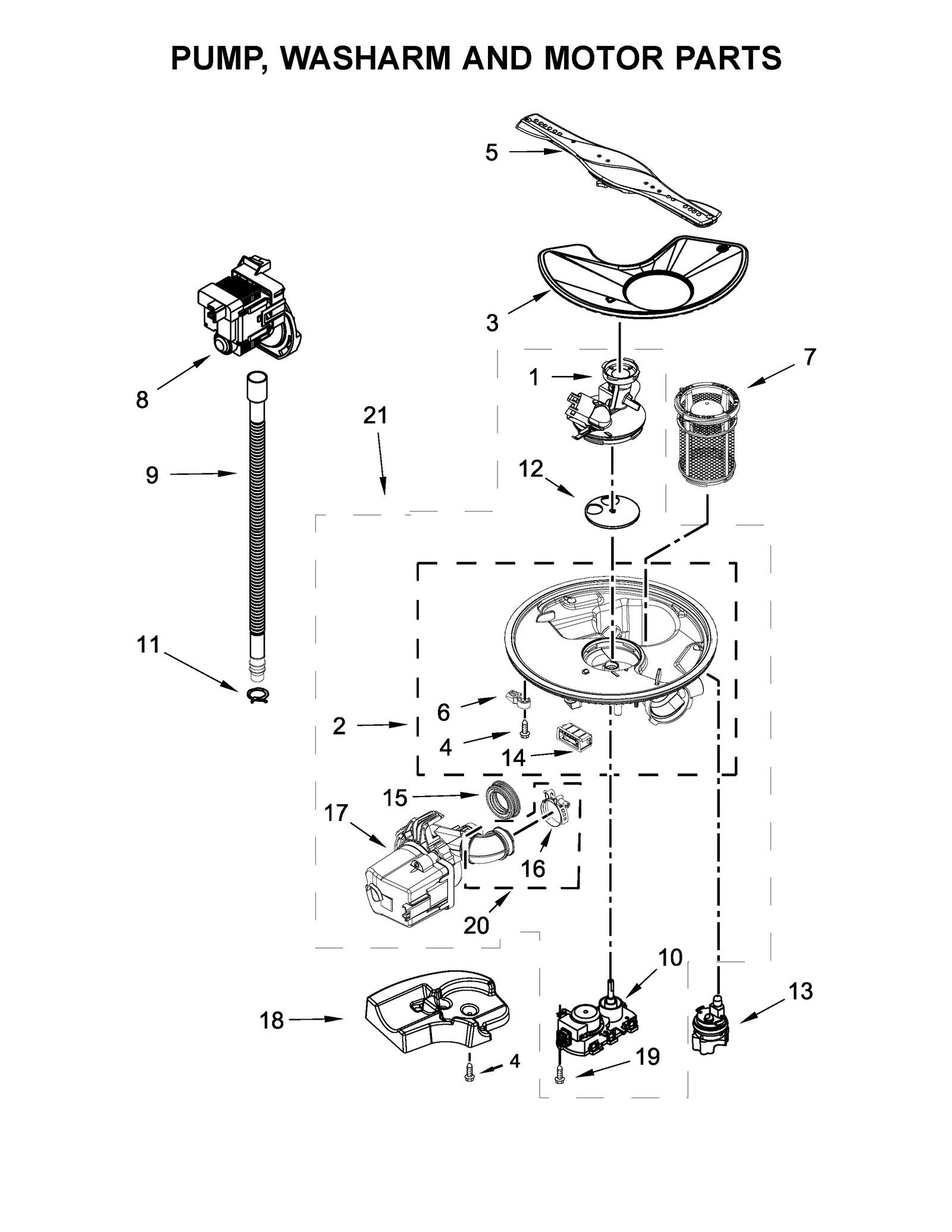 PUMP, WASHARM AND MOTOR PARTS
