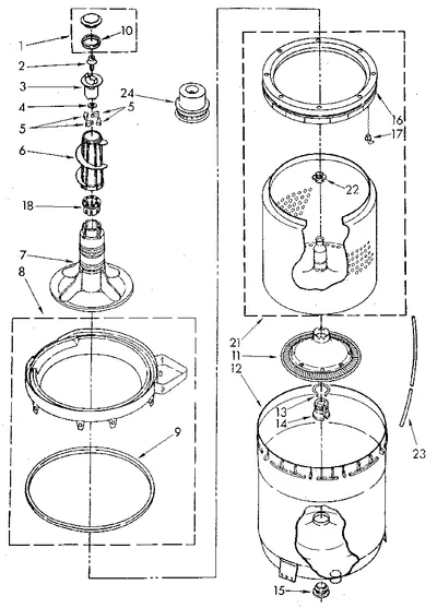 AGITATOR, BASKET AND TUB