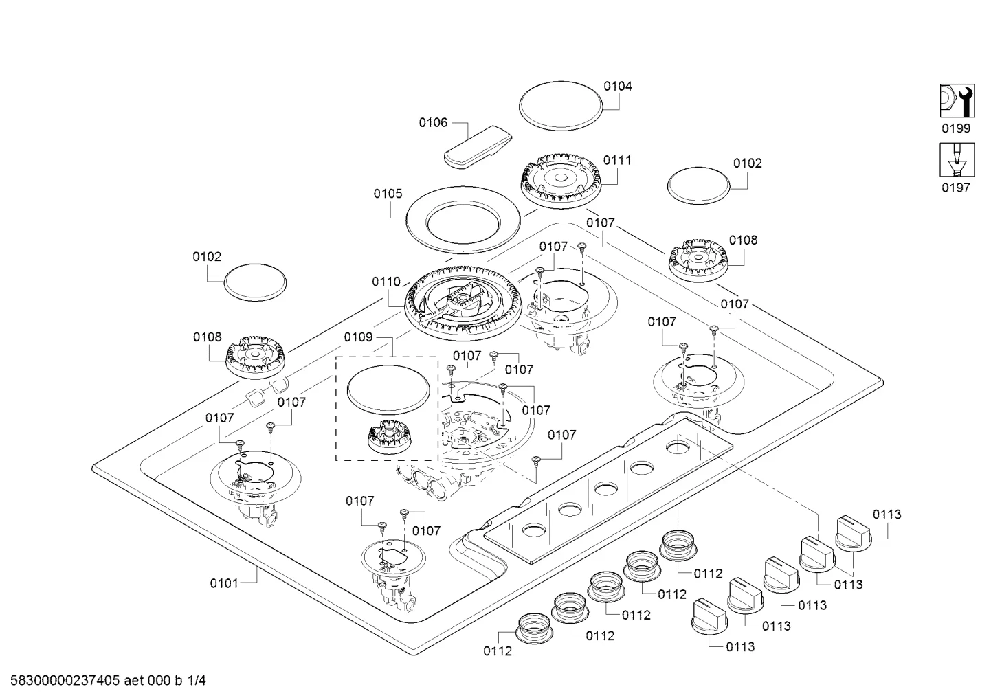 burnercaps rings, Screws (0101-0199)