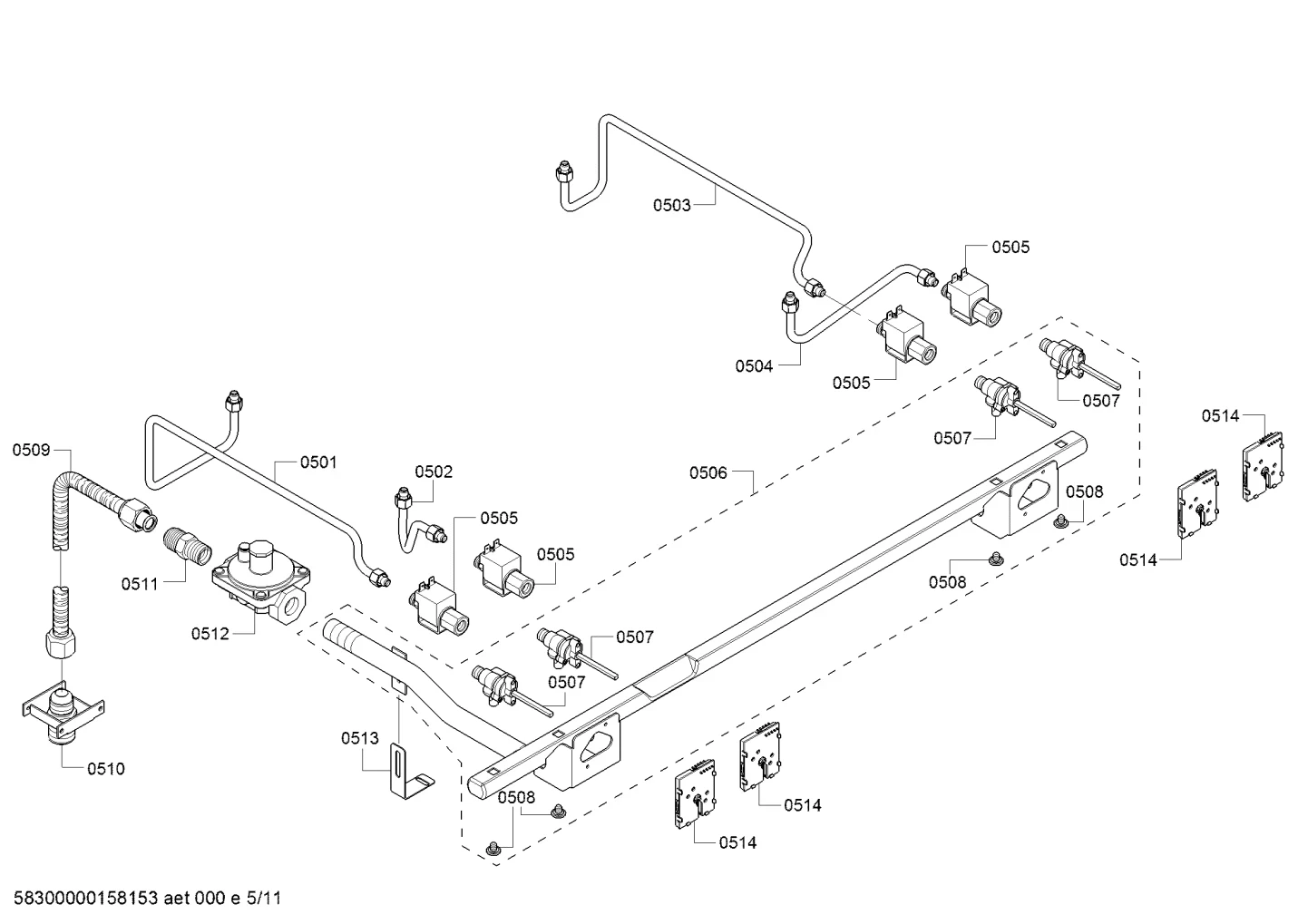 Tube, Gas, Left, Back, 36-Inch Range