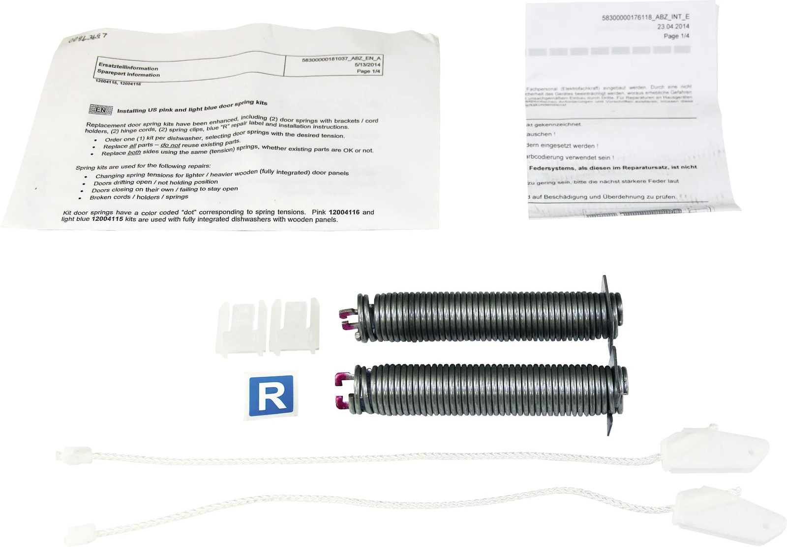 Door Springs (US), Pink, W/ Cords, Clips, R Label
