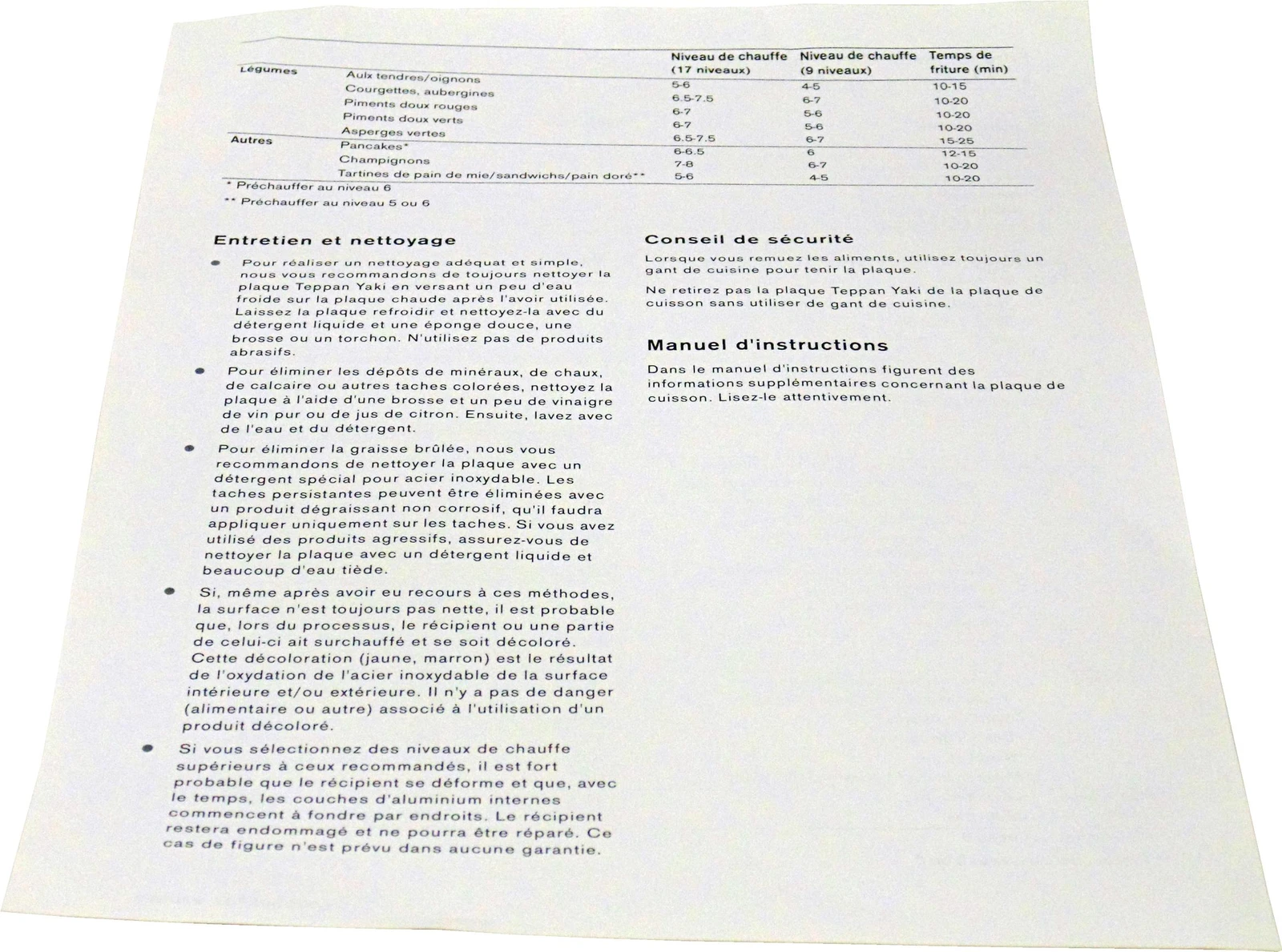 Teppan Yaki Instruction Manual CA