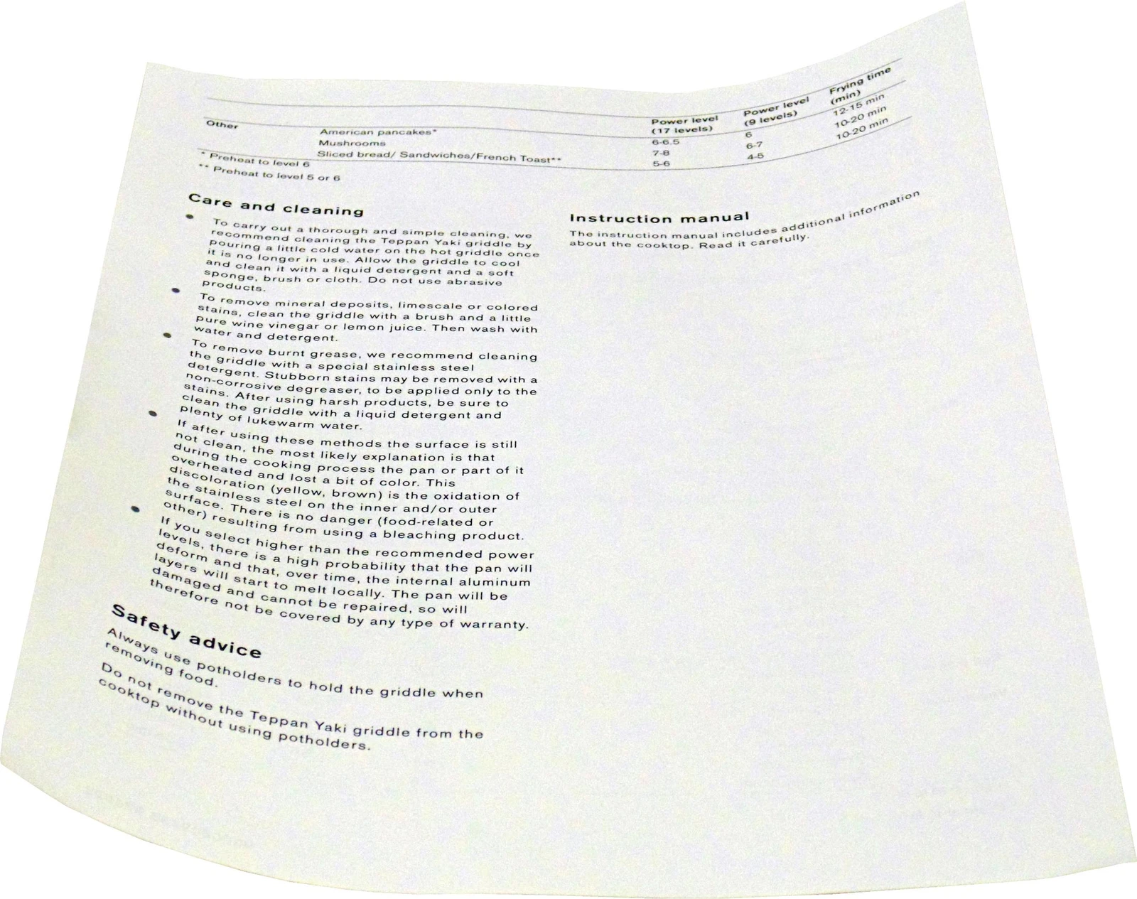 Teppan Yaki Instrution Manual US