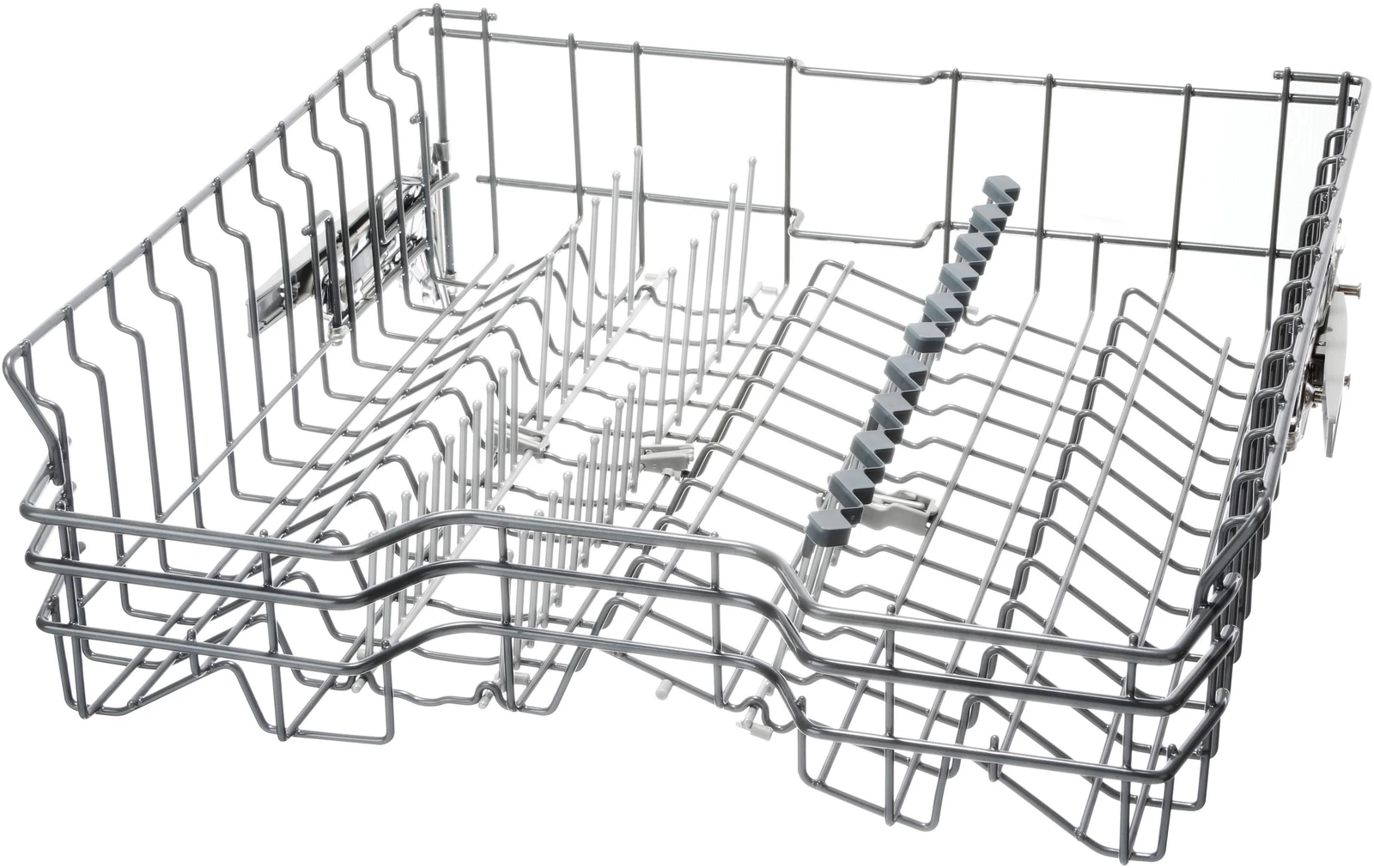 Crockery Basket Upper Rack Dark Grey, 6 Flip Tines Silver, Rackmatic, Telescoping Rail