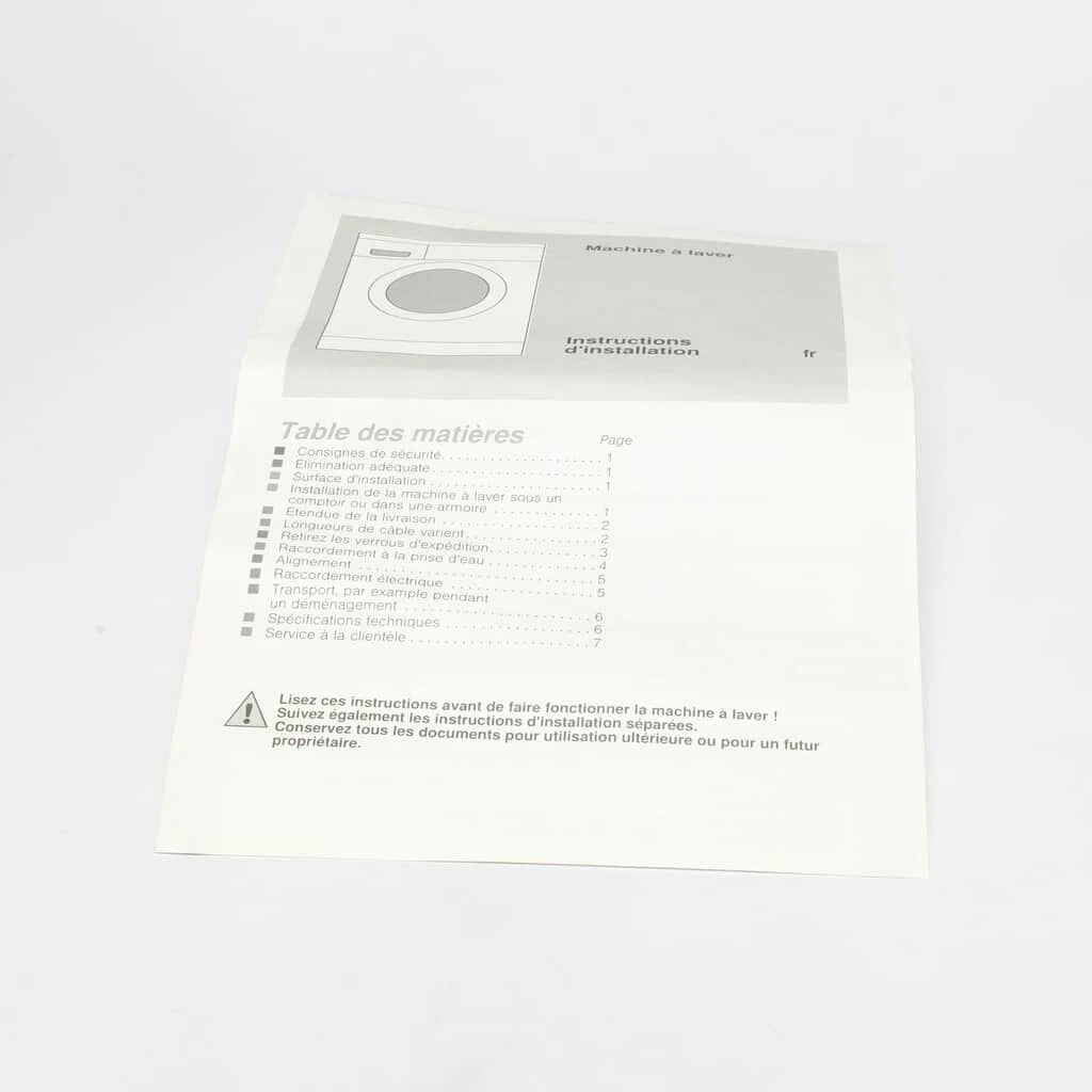 Installation Instructions Fr